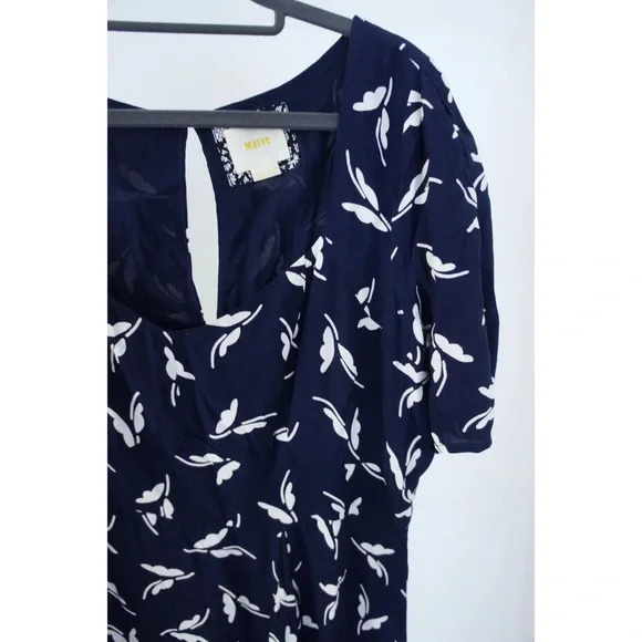 Maeve Anthropologie Fern Ruched Navy Print Dress - Picture 5 of 10